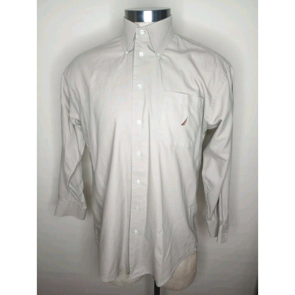 Mens Nautica Vintage Oxford Long Sleeve Tan Button Up Shirt Size 15 1/2 32-33